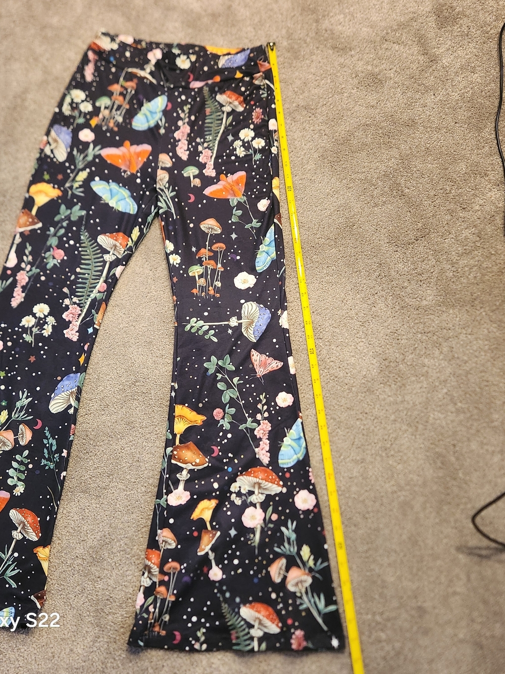 ELEDIZI Black Floral & Mushroom Flare Pants with Butterflies Sz Medium - Picture 3 of 9